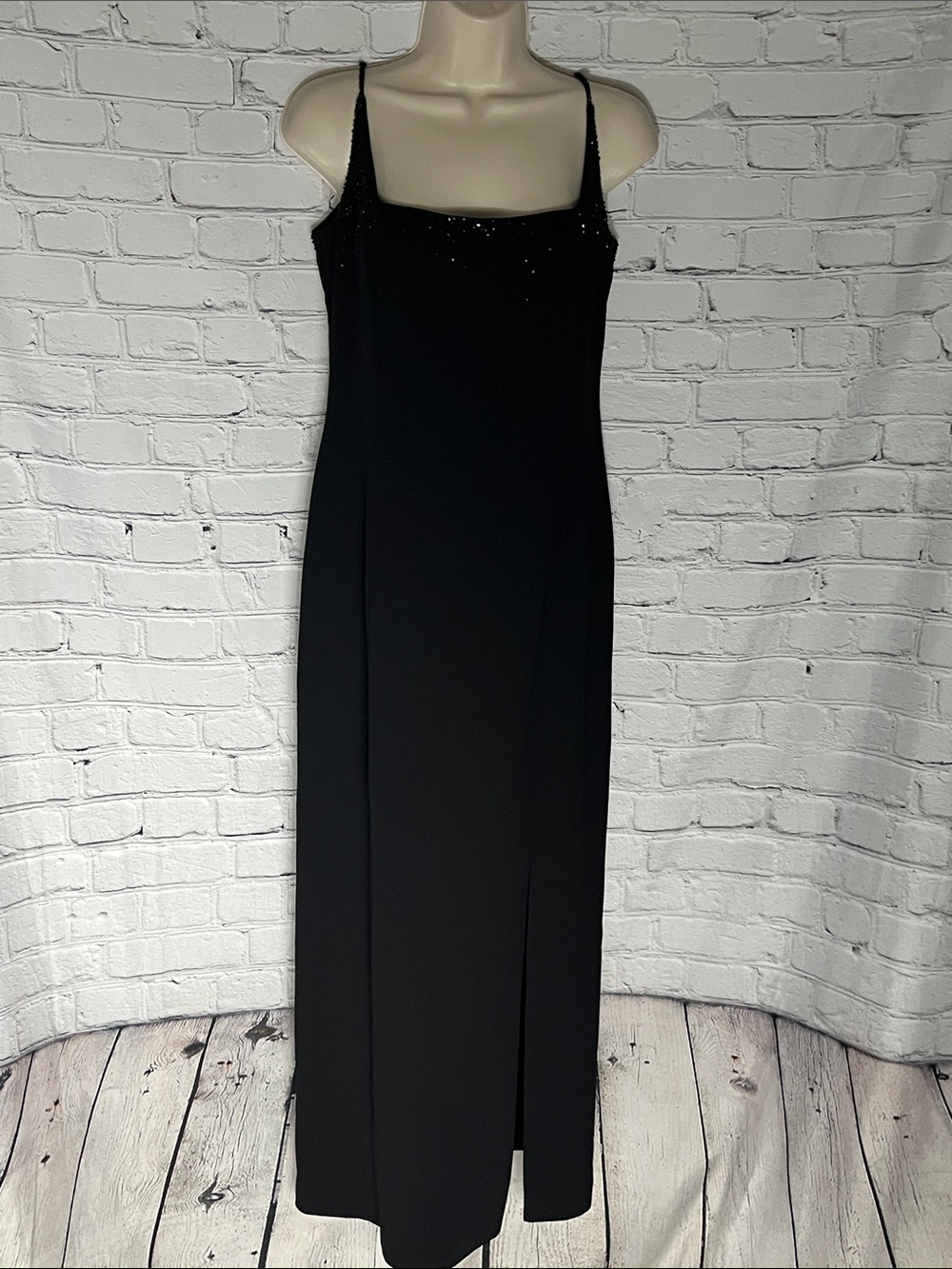 Jones New York Black Beaded Spaghetti-Strap Maxi Dress